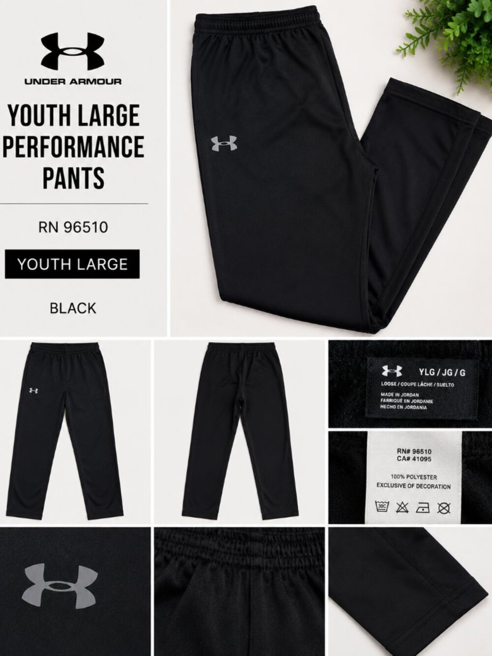 Under Armour Youth Large Black Athletic Pants RN 96510